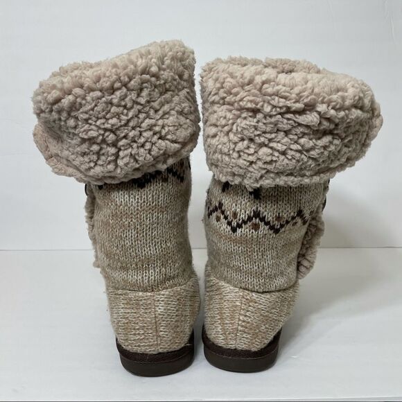 Muk Luks Tan Nordic Print Knit Sock Sweater Boots - Picture 6 of 13